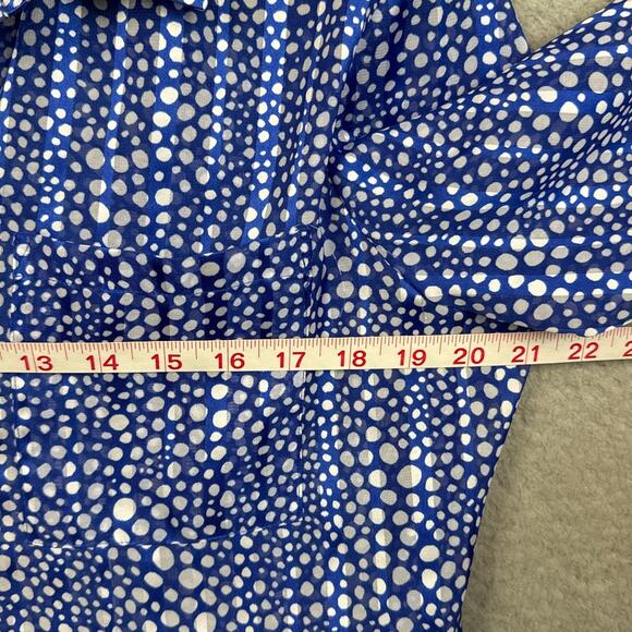 Chico's Womens Pullover Blouse Blue Abstract Dots Satin Feel Size 2 (L) Office - Picture 4 of 9